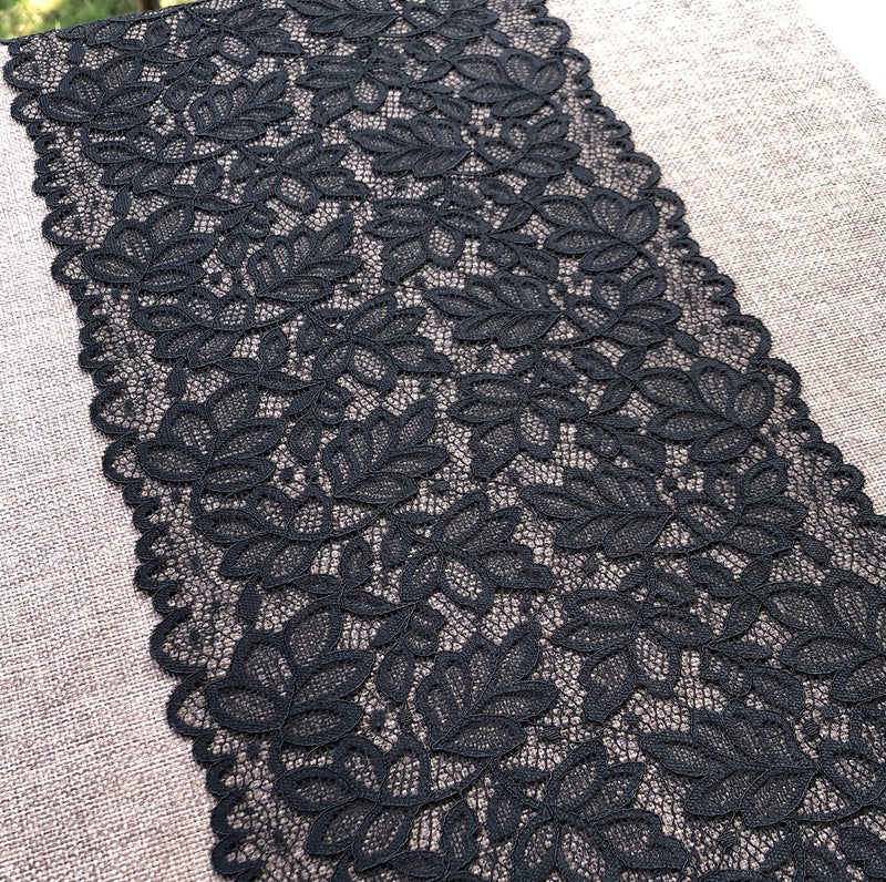 LUMKET 8 Inch Wide Lace Stretch Lace Ribbon Trim Lace Fabric for Sewing Garment and DIY Crafts  5 Yards  9221 Black 