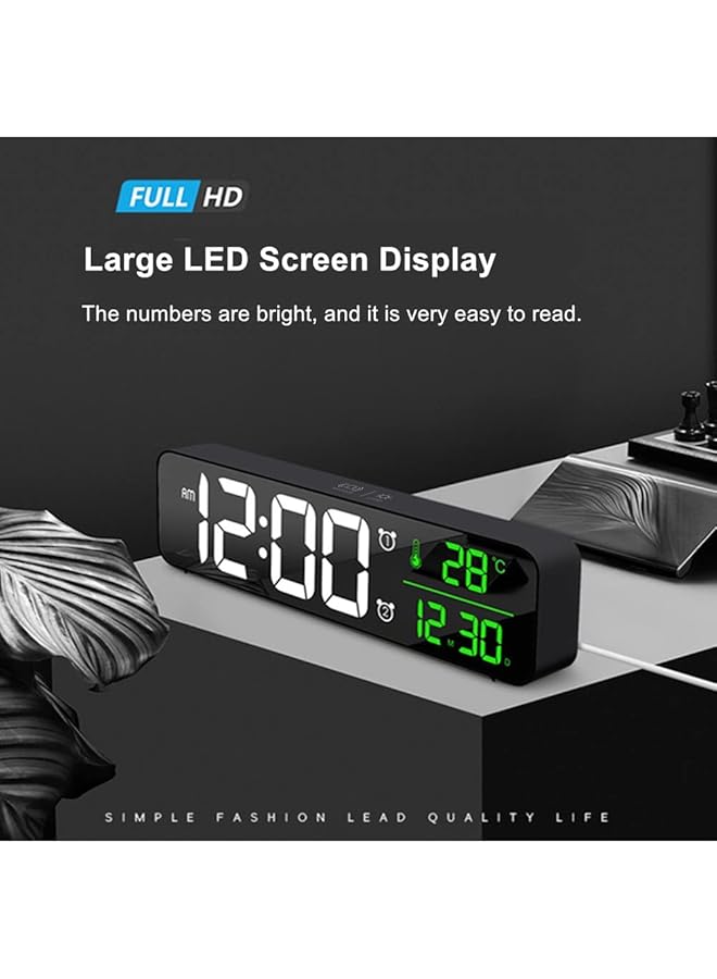 إيروريكس ساعة منبه رقمية لغرفة النوم ساعة رقمية بشاشة كبيرة ساعة منبه رقمية لعرض التاريخ ودرجة الحرارة ساعة حائط رقمية 10.4 بوصة 12 24 ساعة منبه غفوة لغرفة المعيشة. أسود - Image 2
