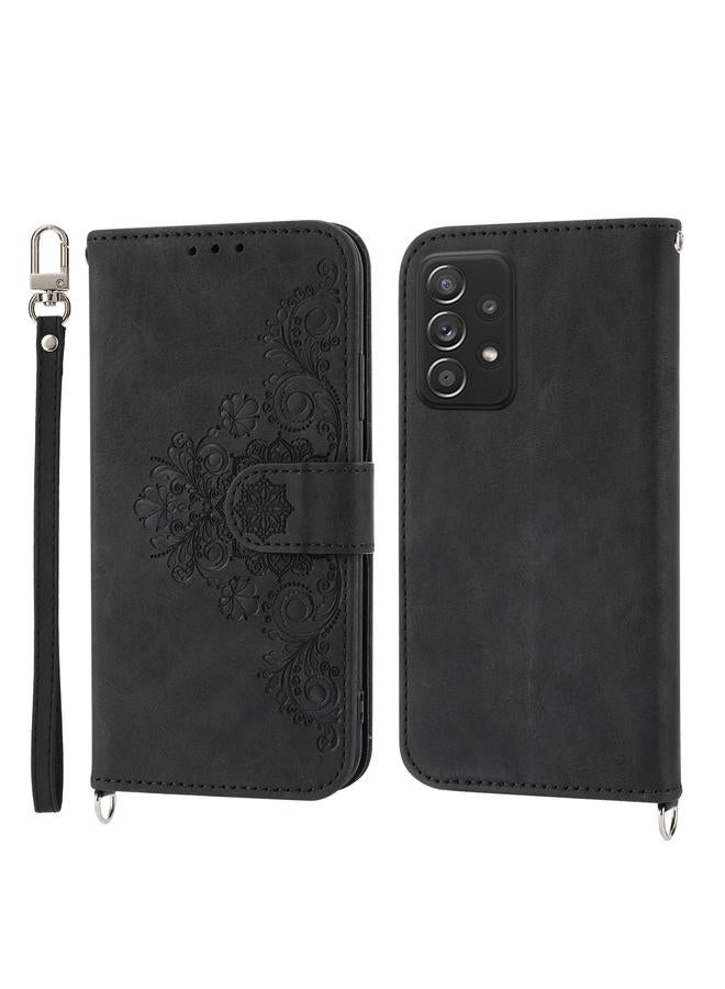 S-TOP Case For Samsung Galaxy A03s 165.8 Skin-feel Flowers Embossed Wallet Leather Phone Case - Image 2