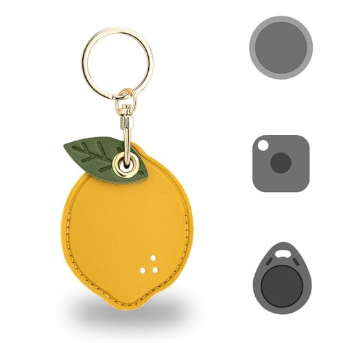 VBANU Universal Smart Tag Holder Fit for Tile Mate, AirTag, Galaxy SmartTag, eufy SmartTrack Link, Key Fob, Leather Cute Air Tracker Case with Key Rings, (Lemon) - Image 1