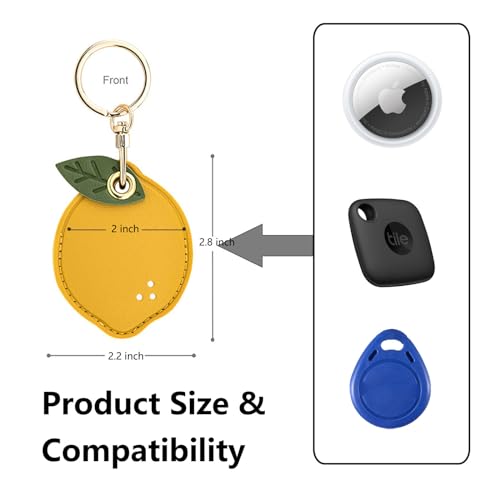 VBANU Universal Smart Tag Holder Fit for Tile Mate, AirTag, Galaxy SmartTag, eufy SmartTrack Link, Key Fob, Leather Cute Air Tracker Case with Key Rings, (Lemon) - Image 2