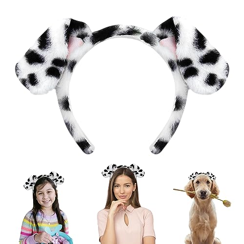 Beviliu Dalmatian Dog Ears Headband - Realistic Puppy Hairband Fluffy Adult Dogs Costume for Halloween Party Cosplay Washing Makeup - Image 1