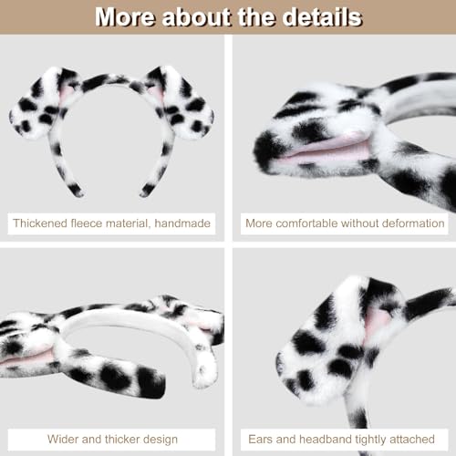 Beviliu Dalmatian Dog Ears Headband - Realistic Puppy Hairband Fluffy Adult Dogs Costume for Halloween Party Cosplay Washing Makeup - Image 3