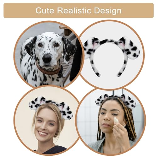 Beviliu Dalmatian Dog Ears Headband - Realistic Puppy Hairband Fluffy Adult Dogs Costume for Halloween Party Cosplay Washing Makeup - Image 5