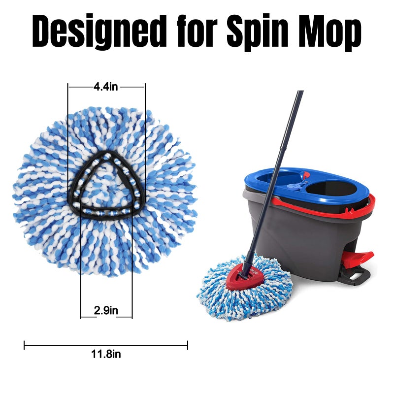 HANDRERLEE 16 Pcs Spin Mop Replacement Heads, 360Â° Easy Wring Spin Mop 100% Microfiber Refill, Easy Cleaning Spin Mop Heads, 2 Tank System Replace Head for Easy House Cleaning Floor Mopping, Blue&White - Image 2