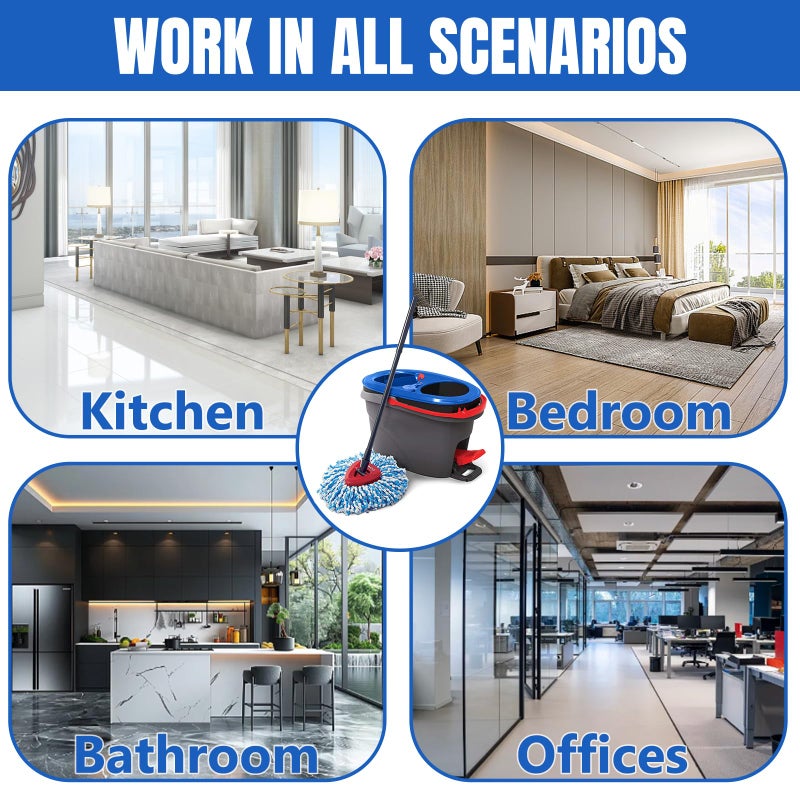 HANDRERLEE 16 Pcs Spin Mop Replacement Heads, 360Â° Easy Wring Spin Mop 100% Microfiber Refill, Easy Cleaning Spin Mop Heads, 2 Tank System Replace Head for Easy House Cleaning Floor Mopping, Blue&White - Image 5