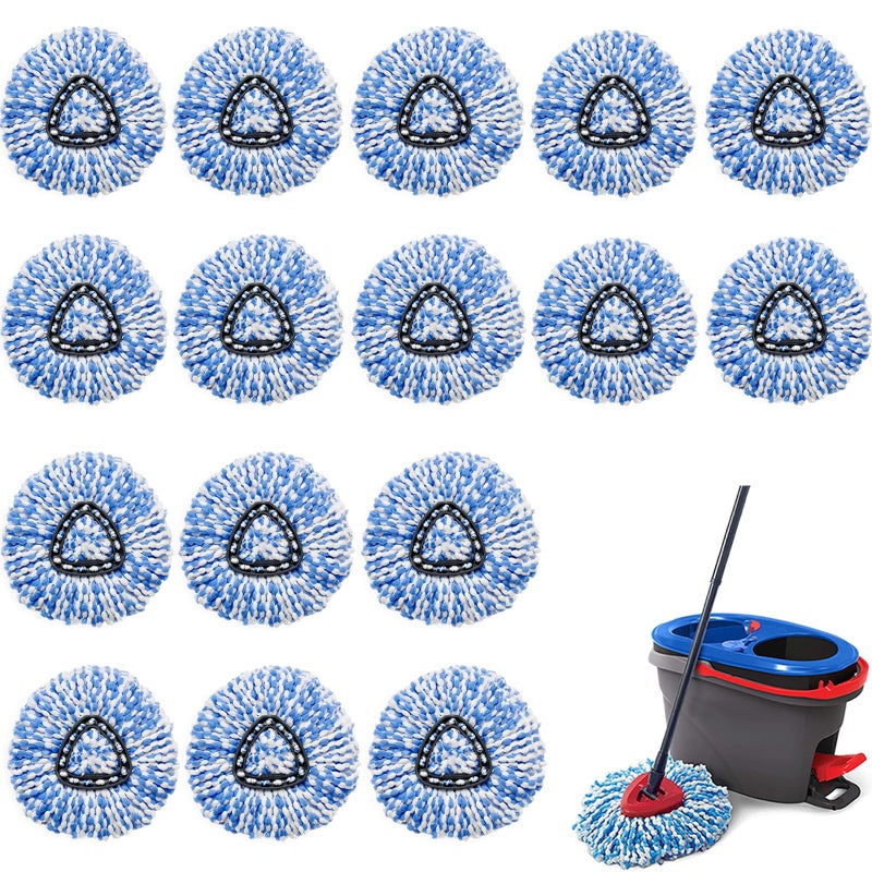 HANDRERLEE 16 Pcs Spin Mop Replacement Heads, 360Â° Easy Wring Spin Mop 100% Microfiber Refill, Easy Cleaning Spin Mop Heads, 2 Tank System Replace Head for Easy House Cleaning Floor Mopping, Blue&White - Image 1