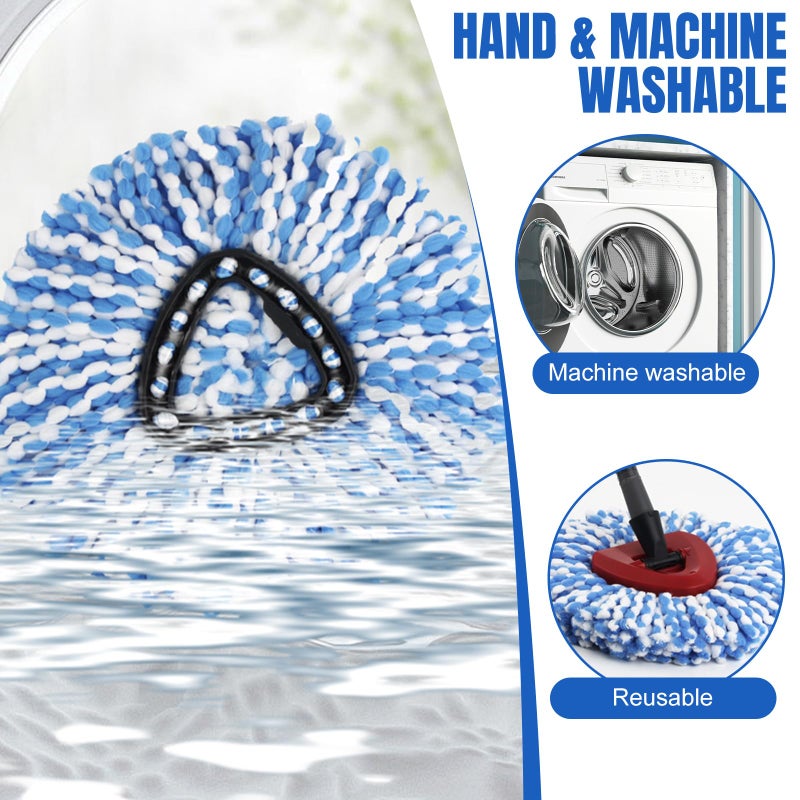 HANDRERLEE 16 Pcs Spin Mop Replacement Heads, 360Â° Easy Wring Spin Mop 100% Microfiber Refill, Easy Cleaning Spin Mop Heads, 2 Tank System Replace Head for Easy House Cleaning Floor Mopping, Blue&White - Image 4