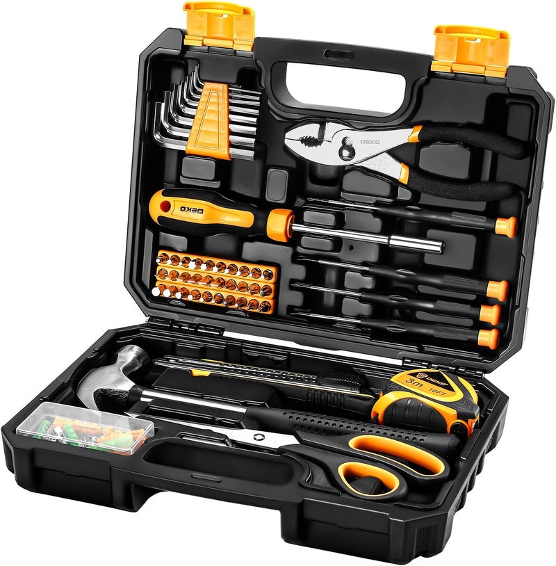 DEKOPRO General Household Hand Tool Kit with Plastic Toolbox Storage Case, All Purpose Home Tool Kit Includes Essential Tools for Office College Repairs, 50 Piece - Image 1