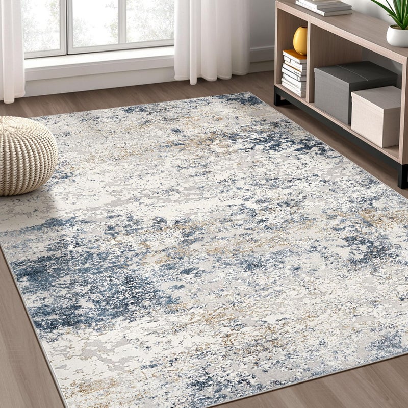 DMOYEST Area Rug Living Room Rugs - 5x7 Abstract Large Soft Indoor Washable Rug Neutral Modern Low Pile Carpet for Bedroom Dining Room Farmhouse Home Office - Beige Blue - Image 1