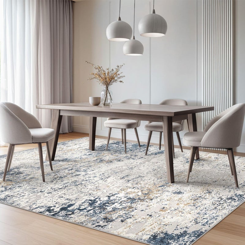 DMOYEST Area Rug Living Room Rugs - 5x7 Abstract Large Soft Indoor Washable Rug Neutral Modern Low Pile Carpet for Bedroom Dining Room Farmhouse Home Office - Beige Blue - Image 3
