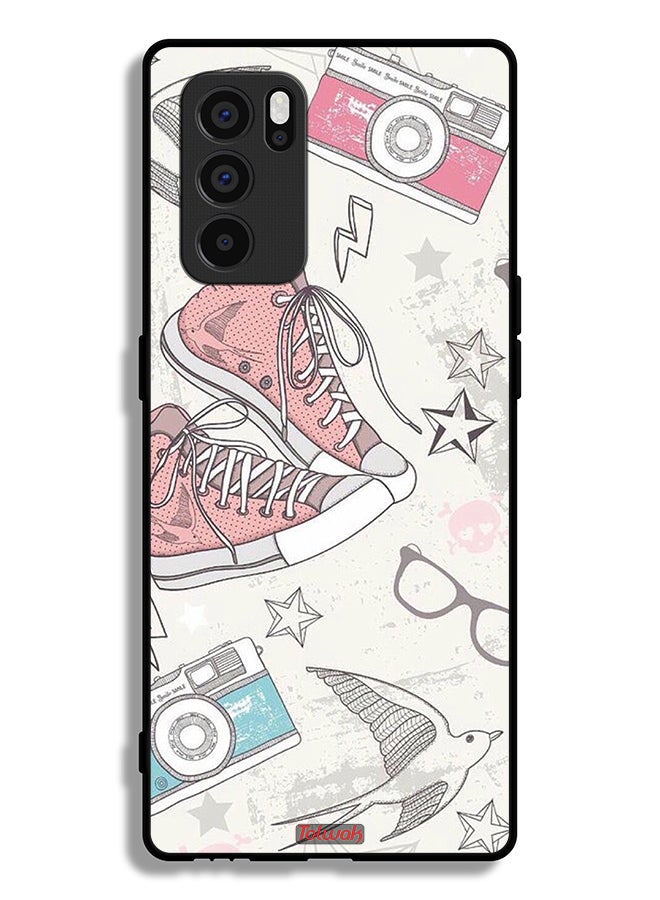 Tolwak Oppo Reno6 Pro 5G Protective Case Cover Canva Shoes And Camera Art - Image 2