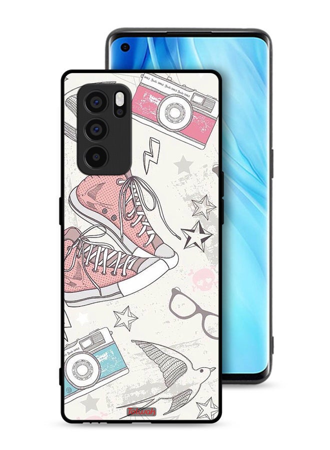Tolwak Oppo Reno6 Pro 5G Protective Case Cover Canva Shoes And Camera Art - Image 1