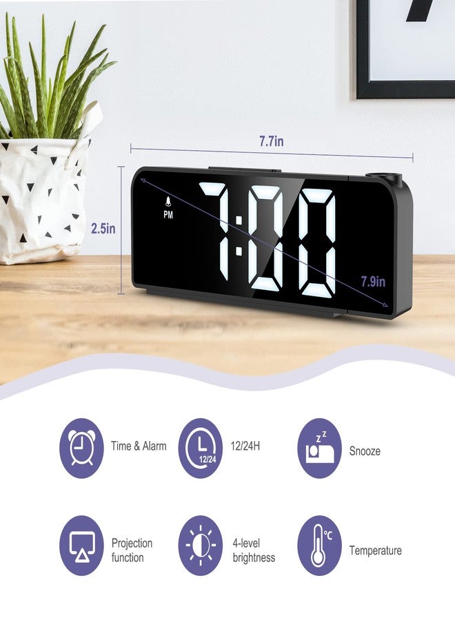 JXTZ Projection Alarm Clock, Alarm Clocks with Projection on Ceiling with 7.9" Large Display, LED Digital Clock with 4 Level Brightness, Snooze, Night Mode, Temperature, Clock for Bedroom Living Room - Image 2