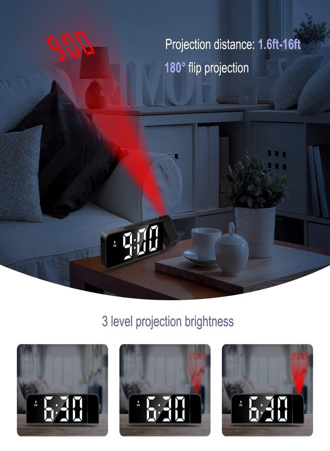 JXTZ Projection Alarm Clock, Alarm Clocks with Projection on Ceiling with 7.9" Large Display, LED Digital Clock with 4 Level Brightness, Snooze, Night Mode, Temperature, Clock for Bedroom Living Room - Image 5