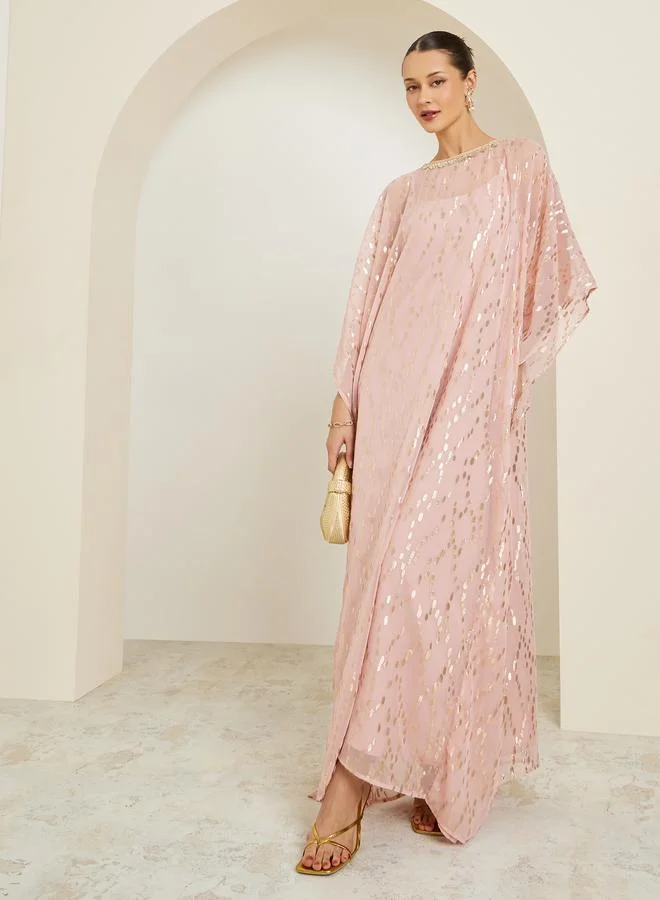Amirah Women Light Pink Embellished Sheer Kaftan