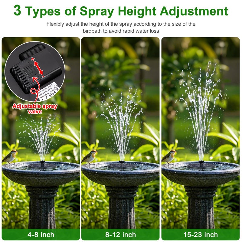 SEIRMEP Solar Fountain Pump with Spray Height Adjustment, Upgrade Glass Solar Bird Bath Fountains with 6 Nozzles, Outdoor Solar Water Fountain Pump for Bird Bath, Garden, Pool, Pond - Image 3