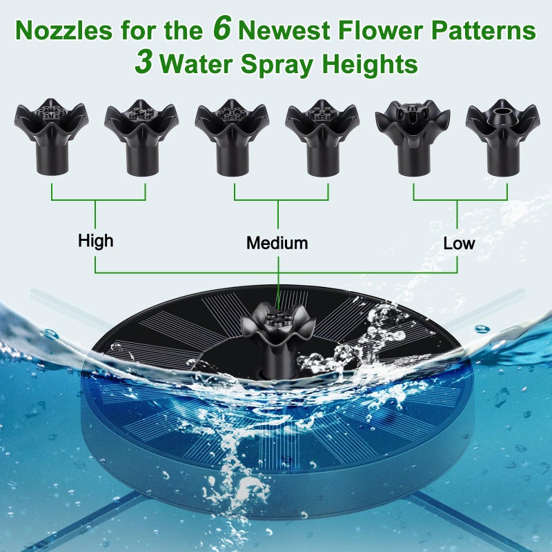 SEIRMEP Solar Fountain Pump with Spray Height Adjustment, Upgrade Glass Solar Bird Bath Fountains with 6 Nozzles, Outdoor Solar Water Fountain Pump for Bird Bath, Garden, Pool, Pond - Image 5