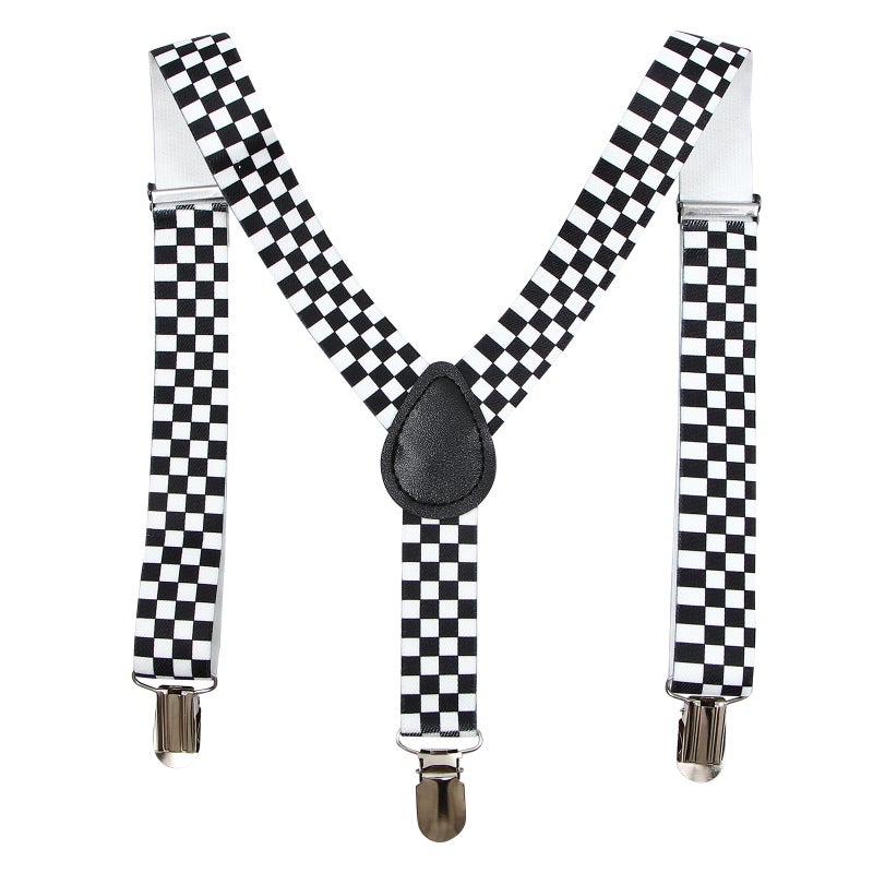 2pcs Checkered Clip- Elastic Y-back Suspender (Black+White) - Image 1