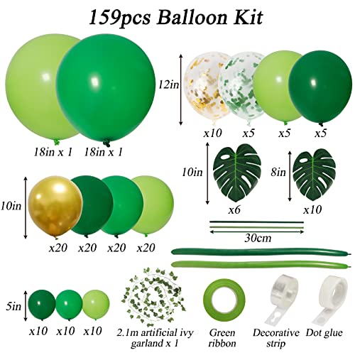 RUBFAC 159pcs Jungle Balloon Garland Arch Kit Gold Lime Green Balloons Decoration with Artificial Turtle Leafs for Wild One Birthday Party Safari Tropical Theme Baby Shower Supply - Image 1