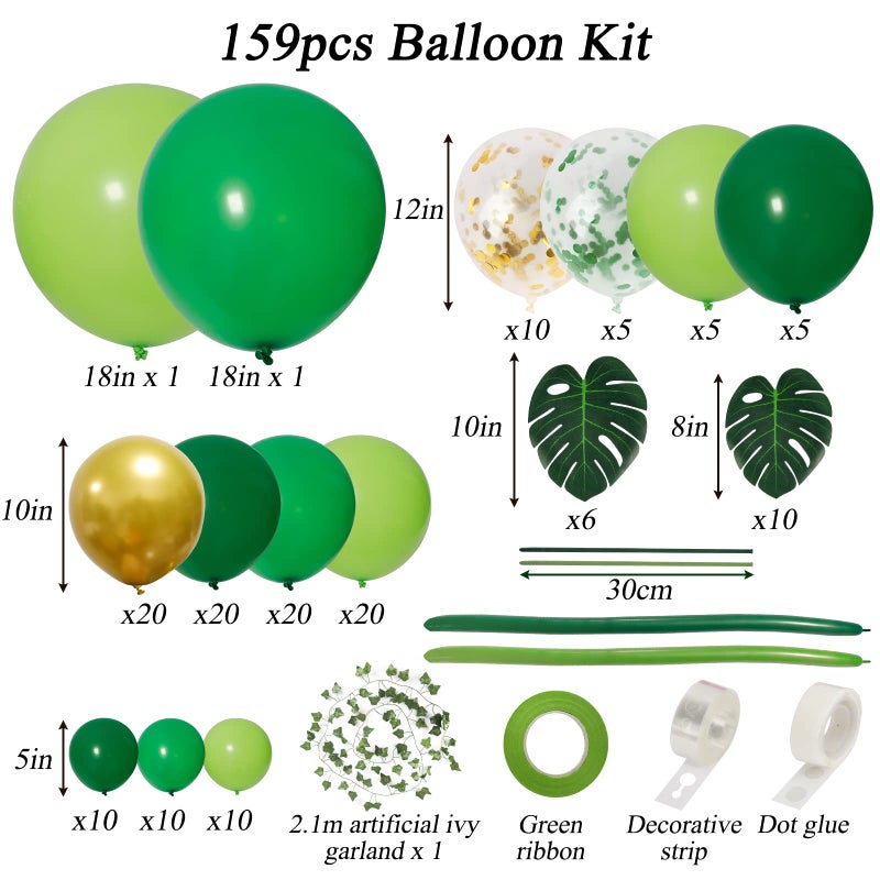 RUBFAC 159pcs Jungle Balloon Garland Arch Kit Gold Lime Green Balloons Decoration with Artificial Turtle Leafs for Wild One Birthday Party Safari Tropical Theme Baby Shower Supply - Image 2