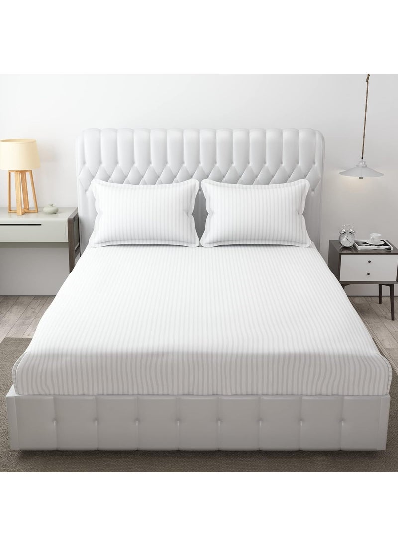 Cool Dealzz Cool Dealzz Home 300 TC Cotton Satin Double Queen Size Bedsheet with 2 Pillow Covers Plain Premium Platinum Superior Elegant Solid Stripe 95x95 White 