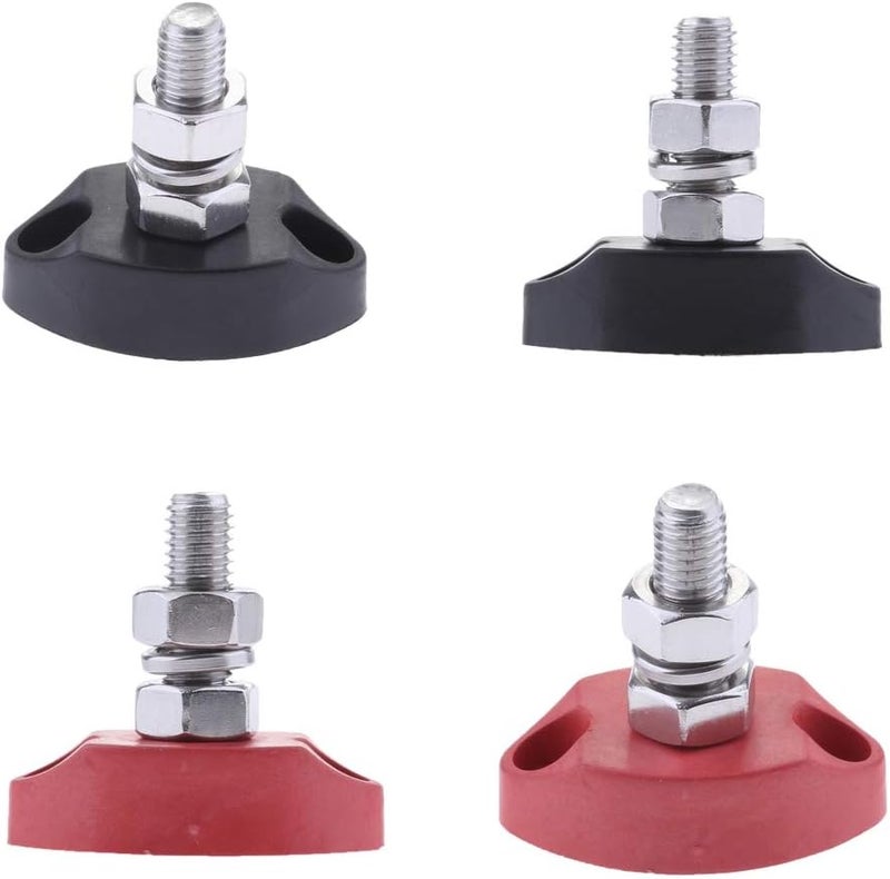 klarako 4pcs DC 12V Bus Bar Terminal Block 1/4 inch 6mm Positive Insulated Single Stud Power and Ground Junction Post Red+Black - Image 1