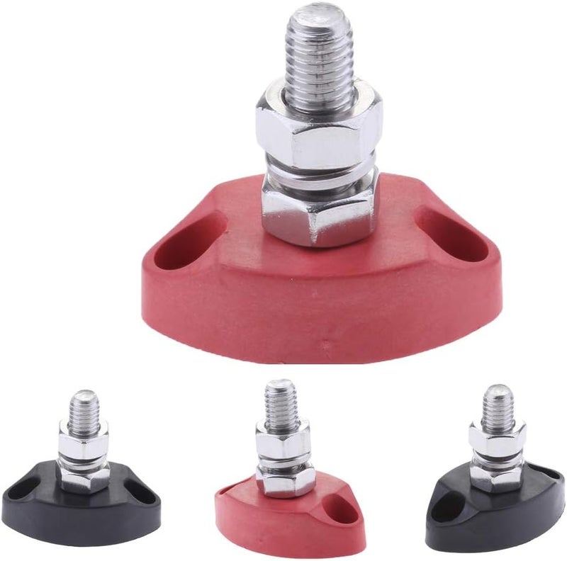 klarako 4pcs DC 12V Bus Bar Terminal Block 1/4 inch 6mm Positive Insulated Single Stud Power and Ground Junction Post Red+Black - Image 4