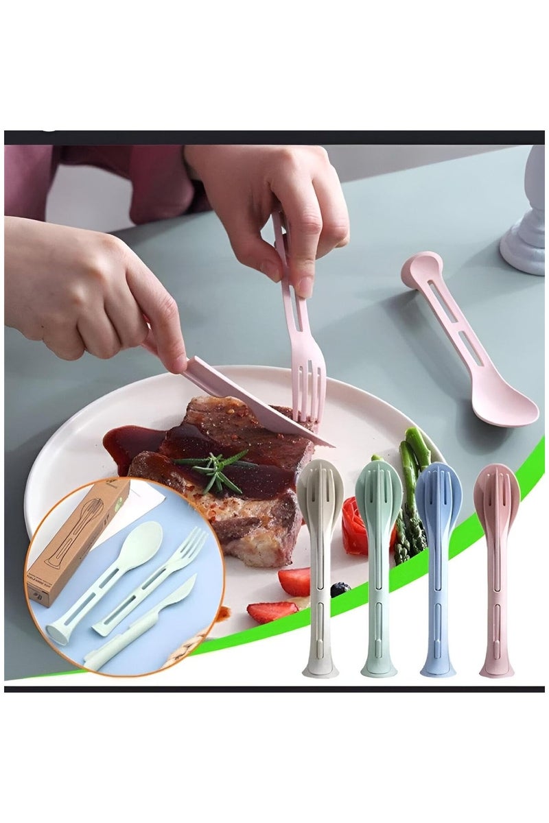 3 in 1 Plastic Cutlery Set - Spoon, Fork and Knife for Kitchen Use, Perfect for Kids, Travel, School, Picnics and Meals - Multicolor - Image 1