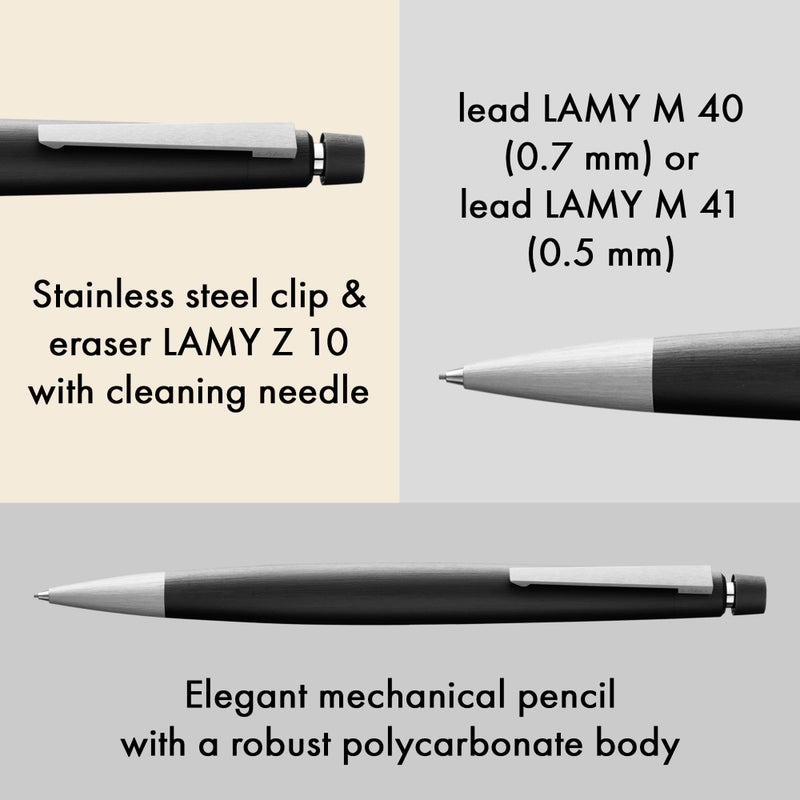 Lamy 2000 black - elegant mechanical pencil in a satin-finish fibreglass casing - perfectly balanced - pencil M 40 fine-line refill in line width 0.7 mm & eraser tip - Image 2
