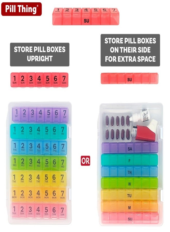 pill thing علبة تنظيم حبوب أسبوعية 7 مرات في اليوم، علبة حبوب آمنة 7 مرات مع جدول الأدوية، تتضمن اشتراكًا مميزًا مدى الحياة في تطبيق Medisafe (7 مرات في اليوم) - Image 2