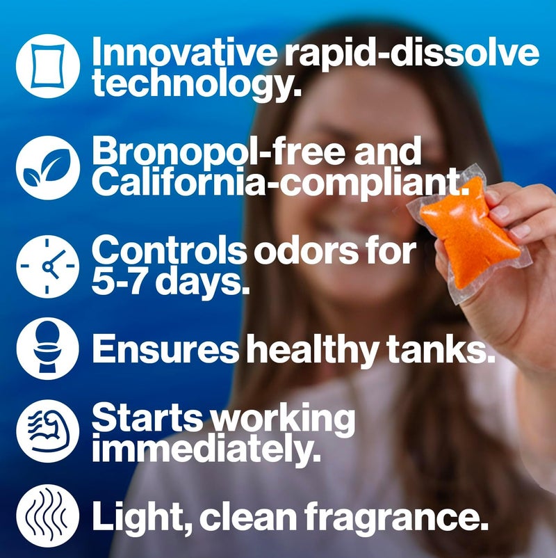 WALEX Citra-Pak RV Marine Toilet Treatment Tank Deodorizer Controls Odors and Breaks Down Toilet Paper and Waste - Septic System Safe - Citrus Fragrance (30 Treatments) Made in USA - Image 3