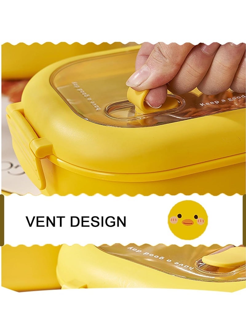 HaHaHai Creative Lunch Box, Children'S Portable Thermal Box,Cute Duck Pattern + Seal + Stainless Steel + Compartment + Leak-Proof, for School/Picnic/Travel, Yellow - Image 5
