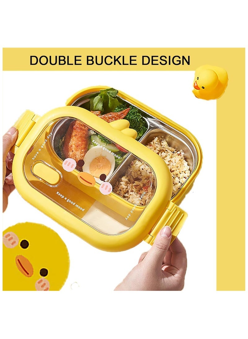 HaHaHai Creative Lunch Box, Children'S Portable Thermal Box,Cute Duck Pattern + Seal + Stainless Steel + Compartment + Leak-Proof, for School/Picnic/Travel, Yellow - Image 4