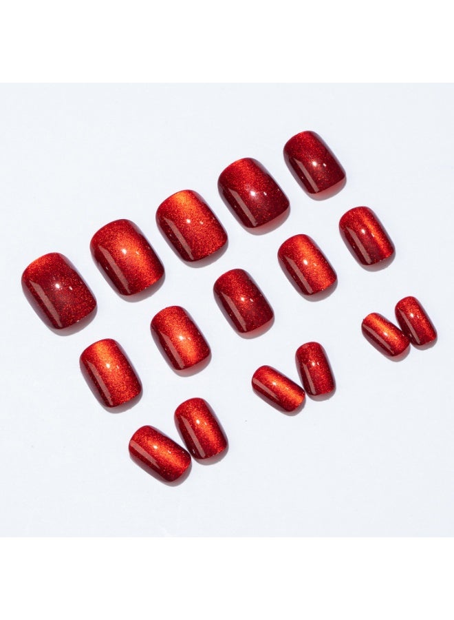 THEMIDI. Burgundy Red Press On Nails Short Square Shape Glossy Solid Artificial Nails Set Full Cover Fake Nails Reusable Stick On Nails Soft Gel Acrylic Nail Kit Elegant Minimalist Nails For Women Daily Wear Office Wedding Eid Party Salon Style Long Lasting Damage Free Nails - Image 2