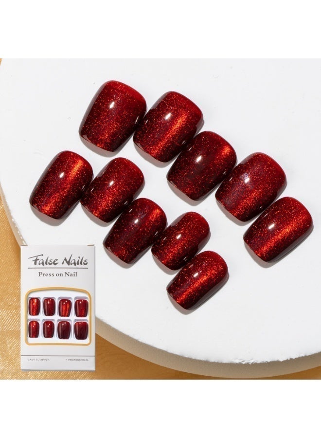 THEMIDI. Burgundy Red Press On Nails Short Square Shape Glossy Solid Artificial Nails Set Full Cover Fake Nails Reusable Stick On Nails Soft Gel Acrylic Nail Kit Elegant Minimalist Nails For Women Daily Wear Office Wedding Eid Party Salon Style Long Lasting Damage Free Nails - Image 3