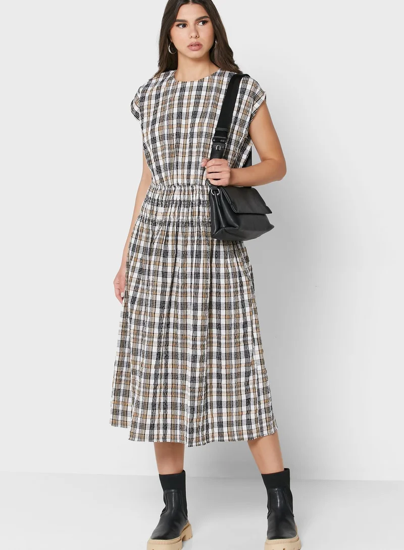 ALIGNE Pleated Checked Dress
