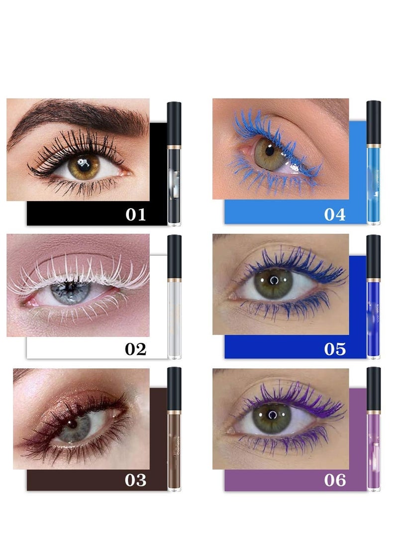 6 Color Colored Colorful Waterproof Mascara for Eyelashes Set,Blue White Black Brown Purple Mascara for Eyelashes, Long Lasting Charming Voluminous Mascara for Women, Cruelty Free Vegan Eye Makeup - Image 3