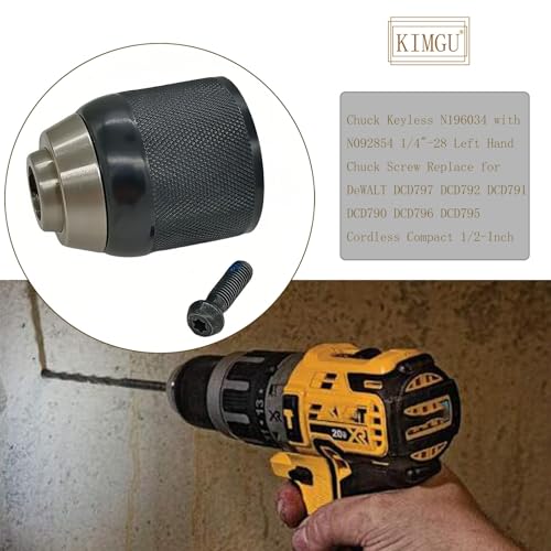 KIMGU N196034 Chuck Keyless N442696 with N092854 1/4"-28 Left Hand Chuck Screw Replace for DeWALT DCD797 DCD792 DCD791 DCD790 DCD796 DCD795 Cordless Compact 1/2-Inch (13mm) Drill - Image 5