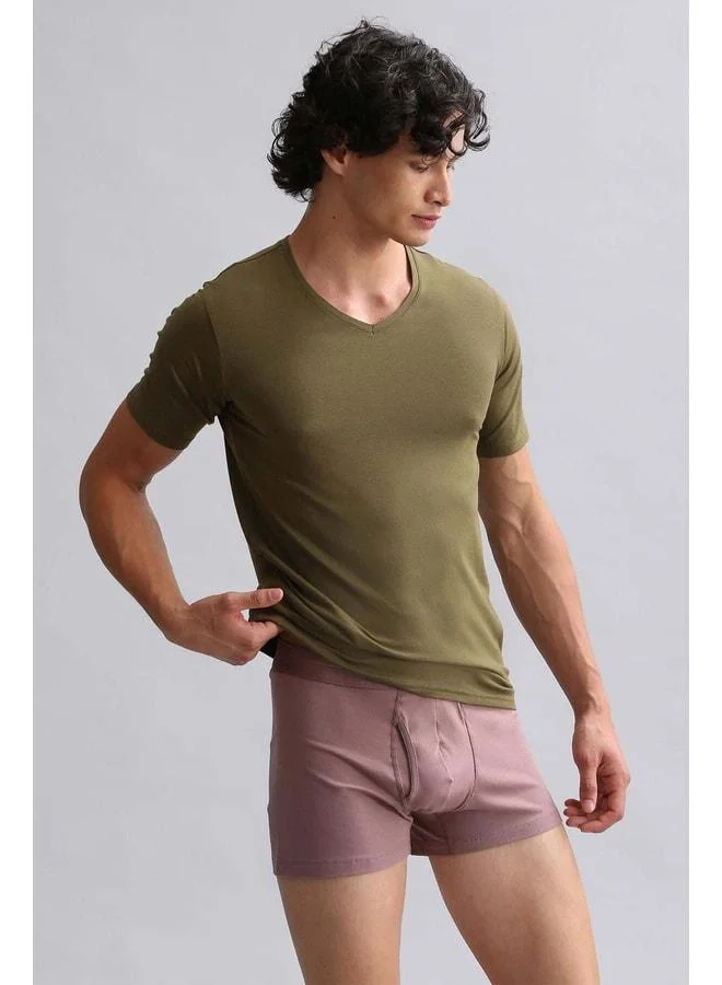 Aytuğ Corn Modal by TENCEL HERCULES Slim Fit V-Neck Fanila / Dark Khaki T-Shirt.