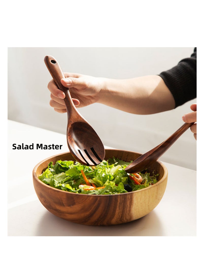 NOVOLAN Wooden Salad Spoon & Fork Set - 26x6.5cm Wooden Utensils for Mixing & Serving - Solid Wood Combination Cooking Spoon & Fork - Smooth Texture, Hand Washable, Easy to Clean - for Salads, Pasta  - Image 5