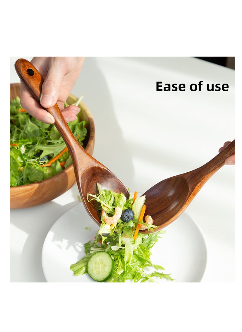 NOVOLAN Wooden Salad Spoon & Fork Set - 26x6.5cm Wooden Utensils for Mixing & Serving - Solid Wood Combination Cooking Spoon & Fork - Smooth Texture, Hand Washable, Easy to Clean - for Salads, Pasta  - Image 4