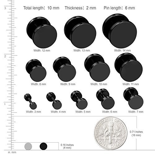 JewelrieShop Black Faux Gauges Plugs Earrings for Men Stainless Steel Dot Disc Studs Circle Flat Back Cheater Tunnel Dumbbell Earrings Women(18 Gauges,2 Pairs,4mm,Black and Silver) - Image 3