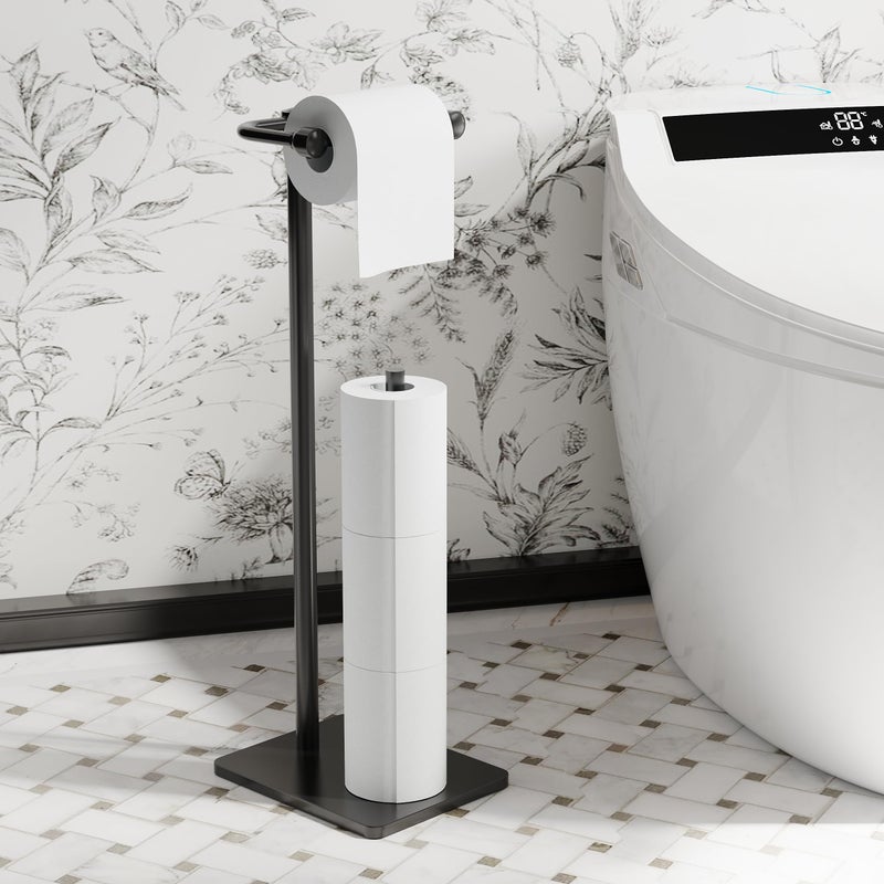 RUACQ Toilet Paper Holder Stand, Bathroom Toilet Paper roll Holder Free Standing with Storage for 4 Rolls, Post Pivoting Design, Stable Weighted Base, SUS304 Stainless Steel (Matte Black) - Image 2