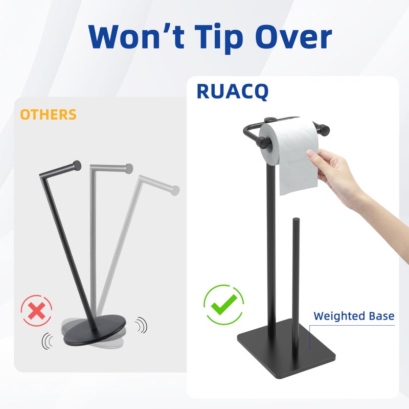 RUACQ Toilet Paper Holder Stand, Bathroom Toilet Paper roll Holder Free Standing with Storage for 4 Rolls, Post Pivoting Design, Stable Weighted Base, SUS304 Stainless Steel (Matte Black) - Image 4