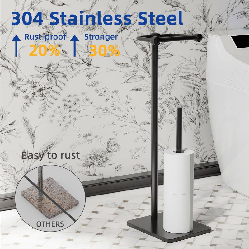 RUACQ Toilet Paper Holder Stand, Bathroom Toilet Paper roll Holder Free Standing with Storage for 4 Rolls, Post Pivoting Design, Stable Weighted Base, SUS304 Stainless Steel (Matte Black) - Image 5