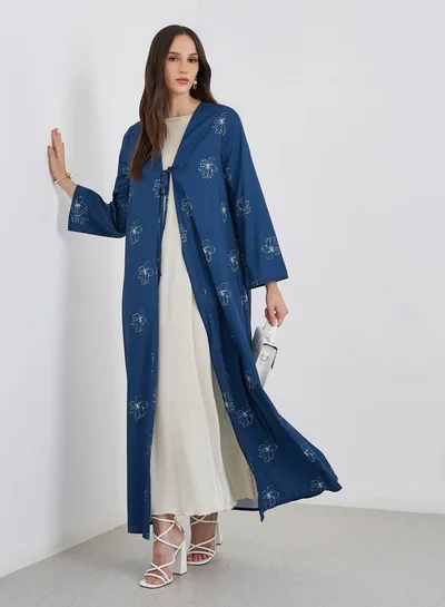 ستايلي عباية نسائية ستيلى كحلي بربطة أمامية وطبعات ورود شاملة