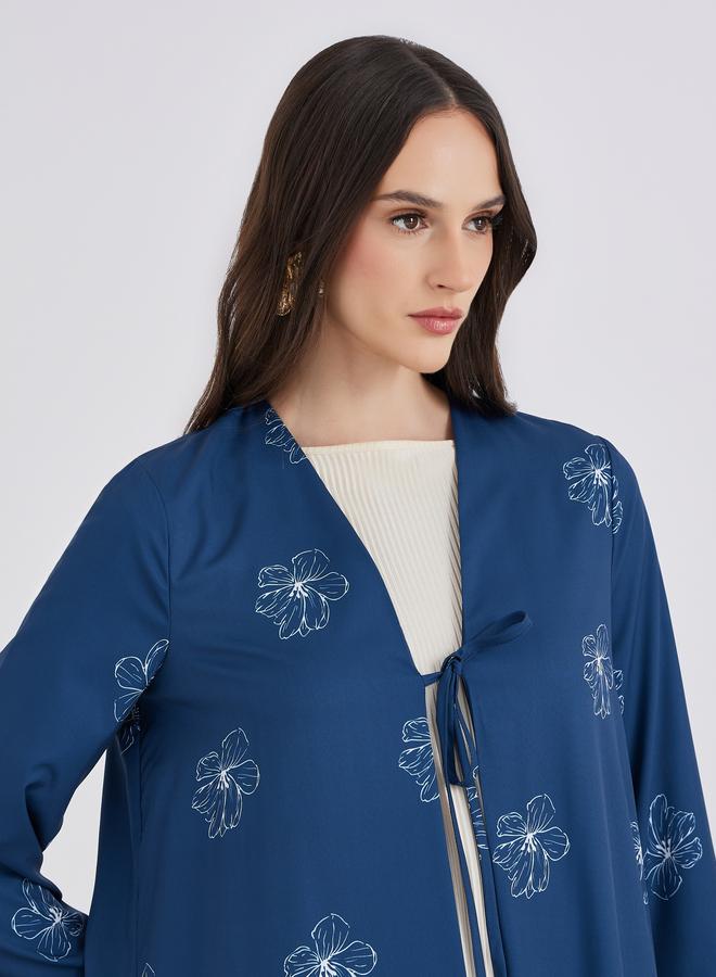 Styli Women Navy Blue Front Tie-Up Abaya with All Over Floral Print - Image 4