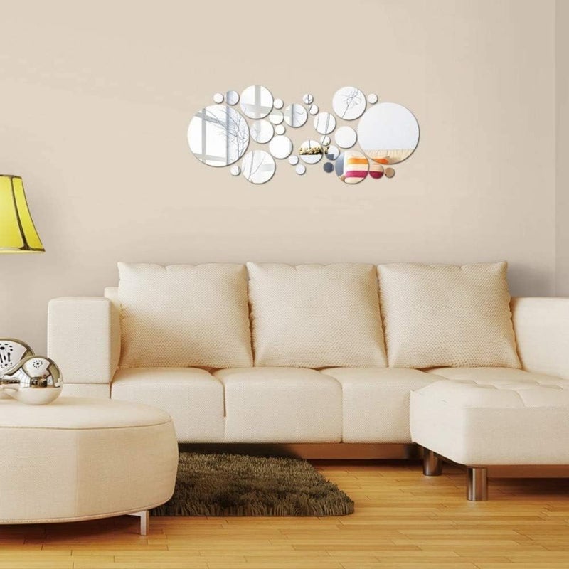 KimDaro 56 Pieces Flexible Mirror Wall Stickers Set Removable Acrylic Mirror Circle Self Adhesive Plastic Mirror Decal for Home Decor (Round) - Image 2
