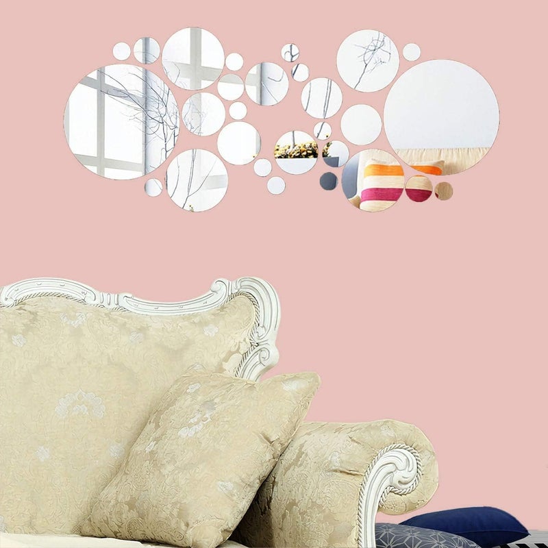 KimDaro 56 Pieces Flexible Mirror Wall Stickers Set Removable Acrylic Mirror Circle Self Adhesive Plastic Mirror Decal for Home Decor (Round) - Image 4
